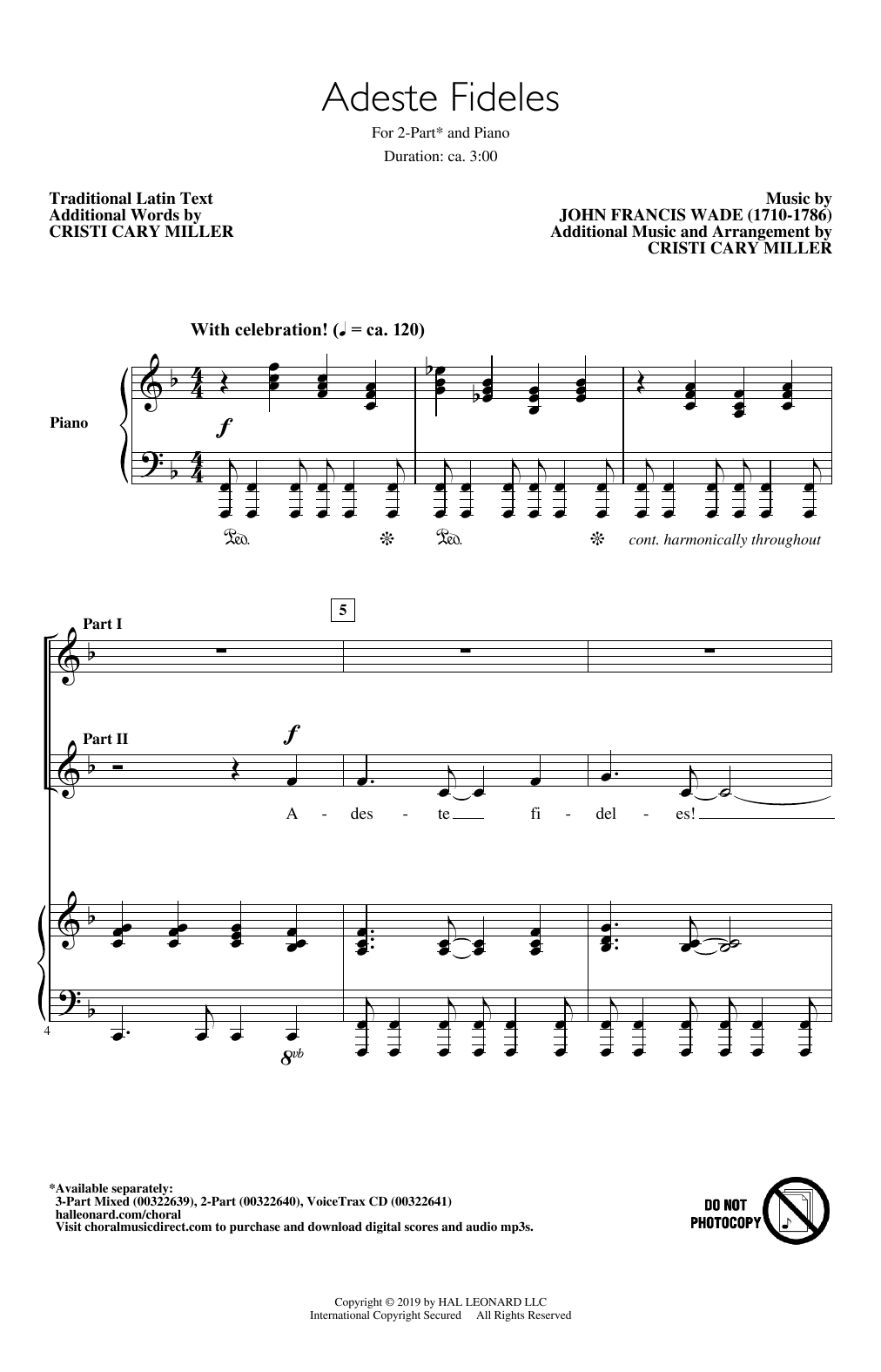 John Francis Wade Adeste Fideles (arr. Cristi Cary Miller) sheet music notes and chords arranged for 2-Part Choir