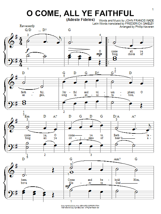 John Francis Wade O Come, All Ye Faithful (Adeste Fideles) (arr. Phillip Keveren) sheet music notes and chords arranged for Big Note Piano