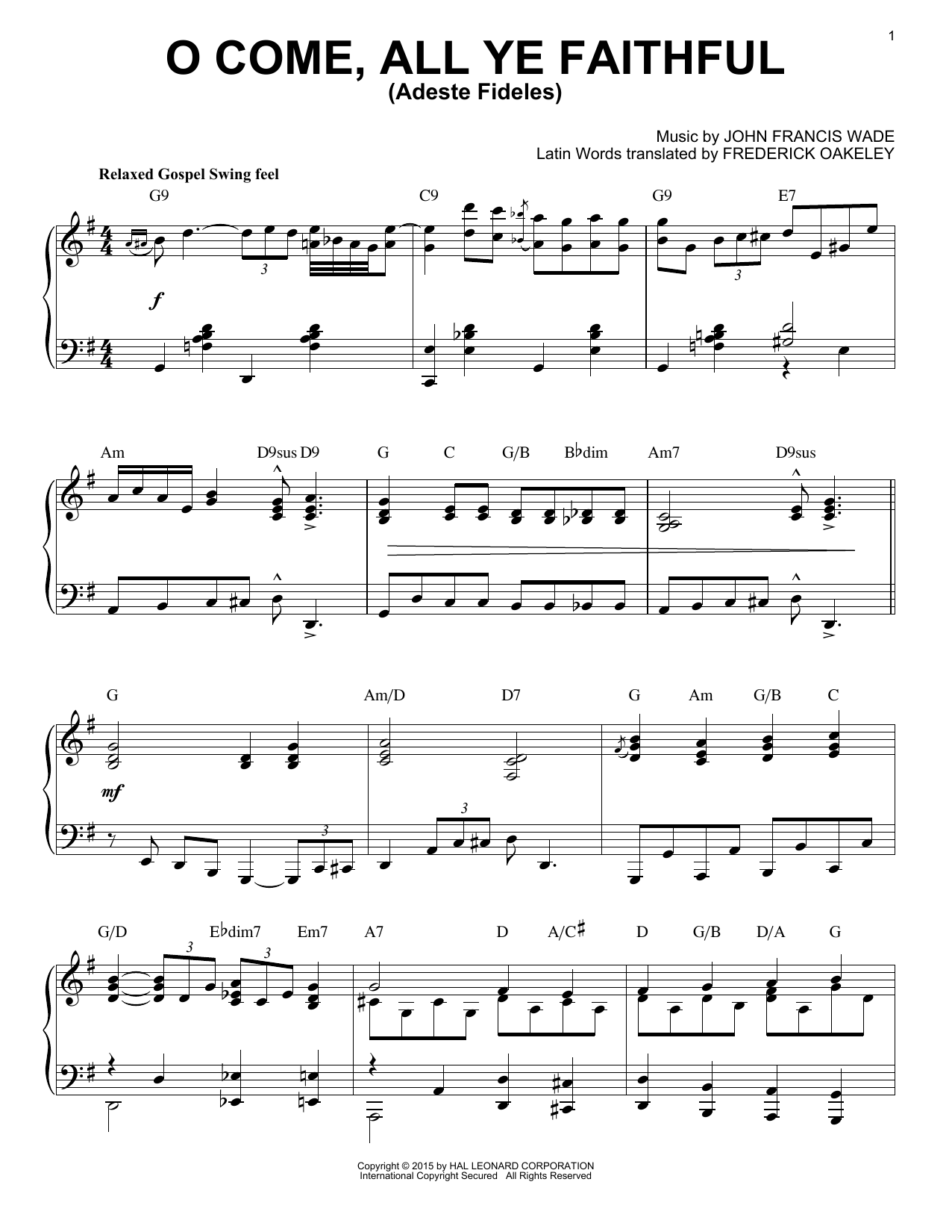 John Francis Wade O Come, All Ye Faithful (Adeste Fideles) [Jazz version] (arr. Brent Edstrom) sheet music notes and chords arranged for Piano Solo