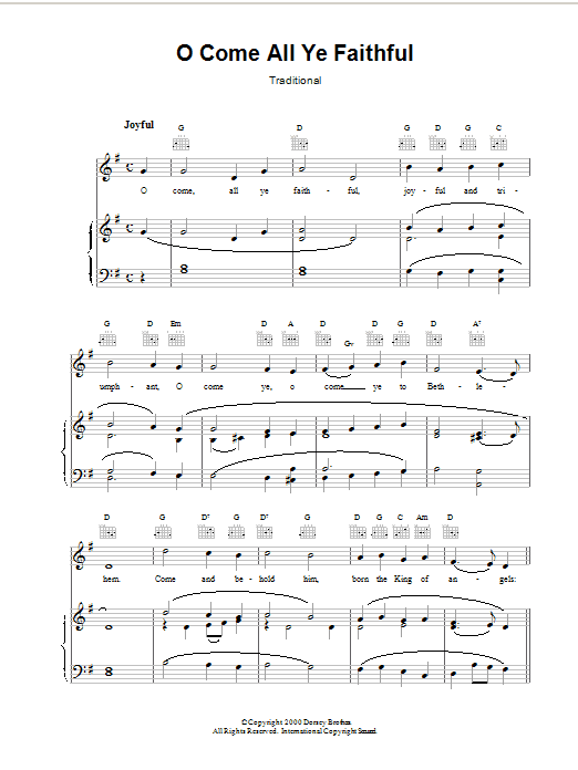 John Francis Wade O Come, All Ye Faithful (Adeste Fideles) sheet music notes and chords arranged for Piano Chords/Lyrics