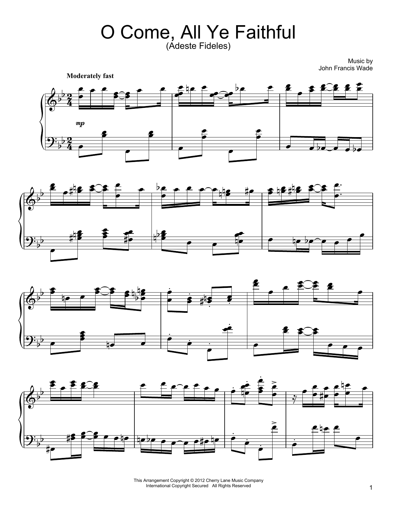 John Francis Wade O Come, All Ye Faithful (Adeste Fideles) [Ragtime version] sheet music notes and chords arranged for Piano Solo