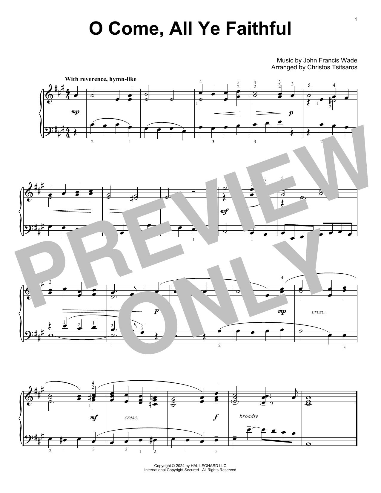 John Francis Wade O Come, All Ye Faithful (arr. Christos Tsitsaros) sheet music notes and chords arranged for Easy Piano Solo