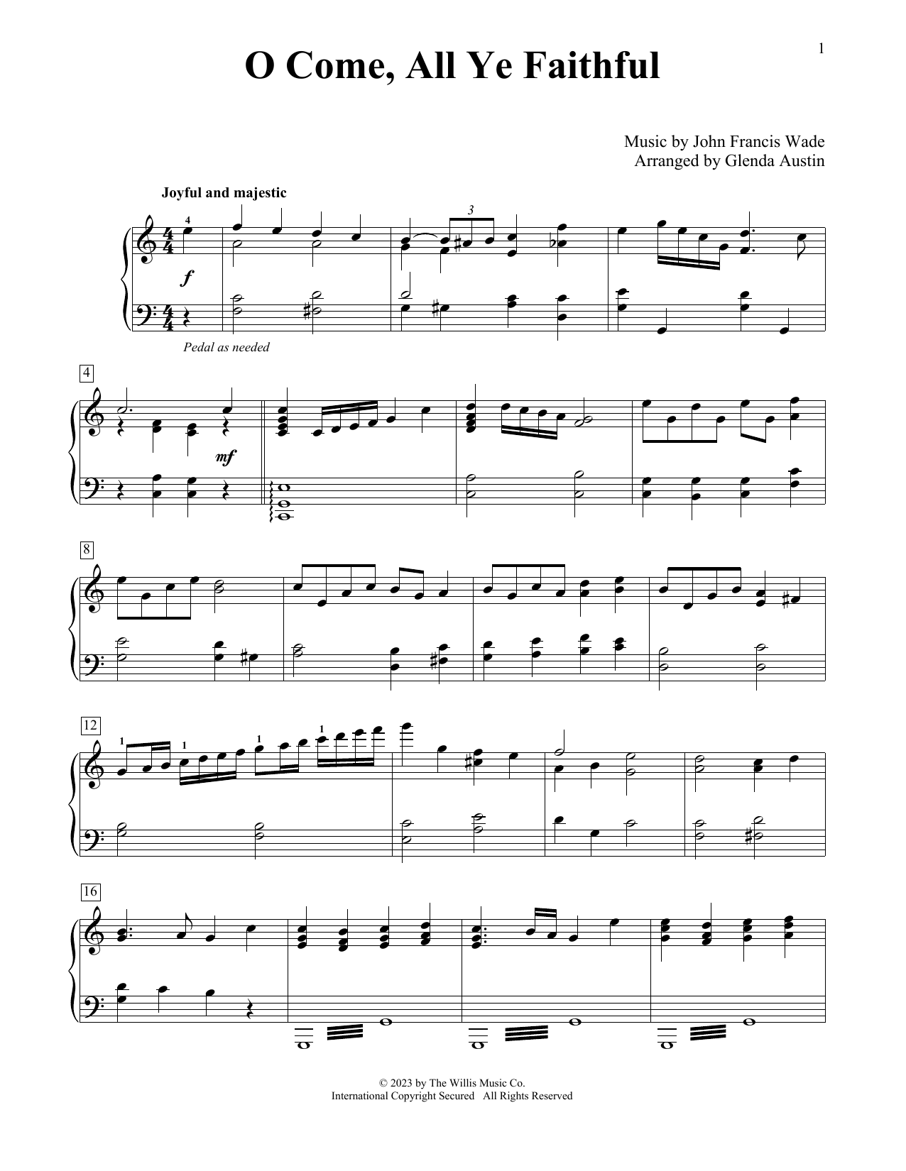 John Francis Wade O Come, All Ye Faithful (arr. Glenda Austin) sheet music notes and chords arranged for Educational Piano