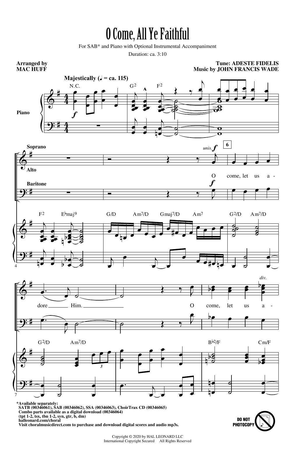 John Francis Wade O Come, All Ye Faithful (arr. Mac Huff) sheet music notes and chords arranged for SSA Choir