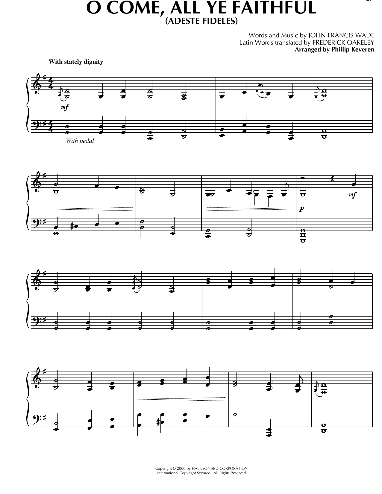 John Francis Wade O Come, All Ye Faithful [Celtic version] (arr. Phillip Keveren) sheet music notes and chords arranged for Piano Solo