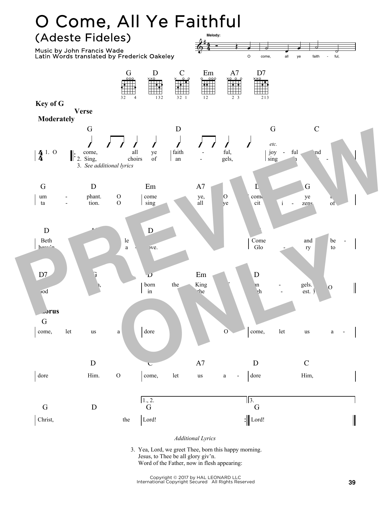 John Francis Wade O Come, All Ye Faithful sheet music notes and chords arranged for Guitar Lead Sheet