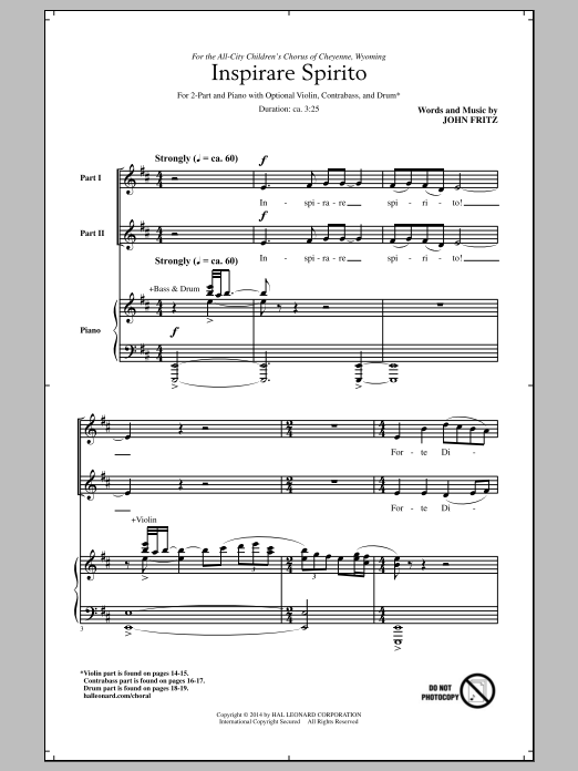 John Fritz Inspirare Spirito sheet music notes and chords arranged for 2-Part Choir
