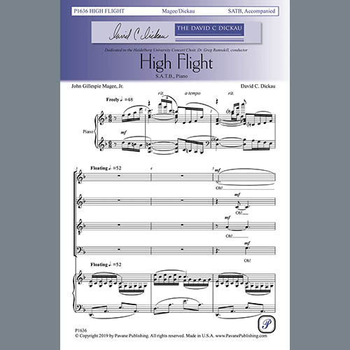 Easily Download John Gillespie Magee, Jr. and David C. Dickau Printable PDF piano music notes, guitar tabs for  SATB Choir. Transpose or transcribe this score in no time - Learn how to play song progression.