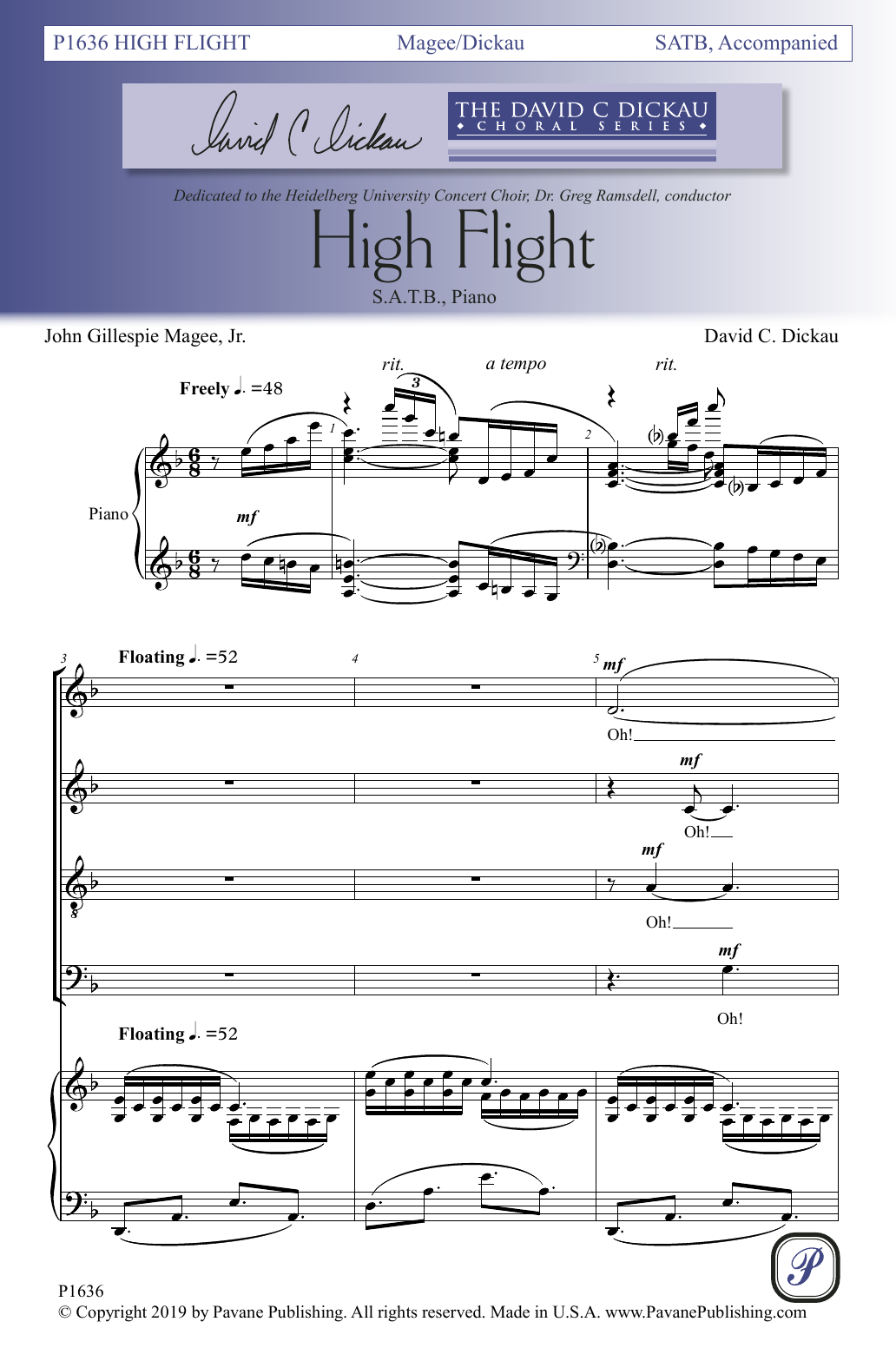 John Gillespie Magee, Jr. and David C. Dickau High Flight sheet music notes and chords arranged for SATB Choir