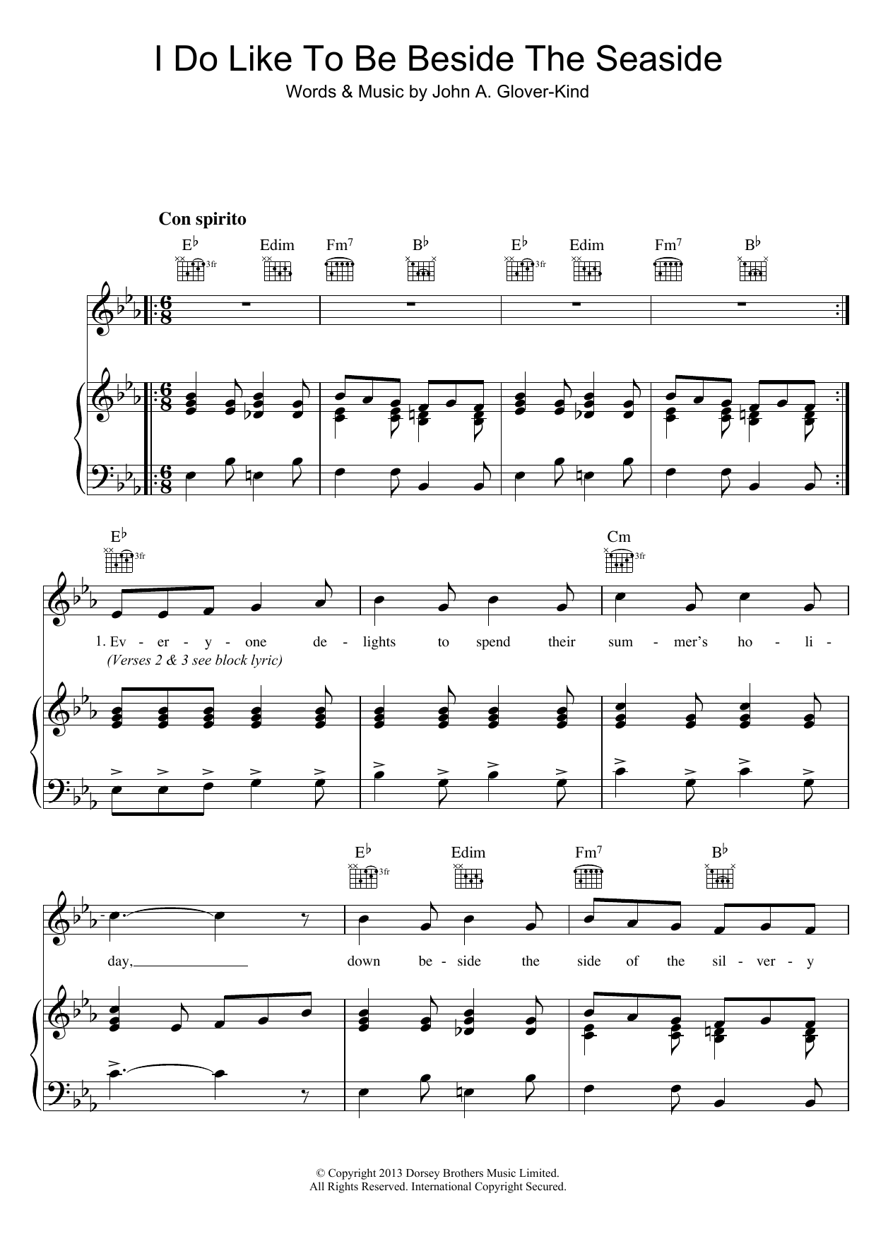 John Glover-Kind I Do Like To Be Beside The Seaside sheet music notes and chords arranged for Piano, Vocal & Guitar Chords (Right-Hand Melody)