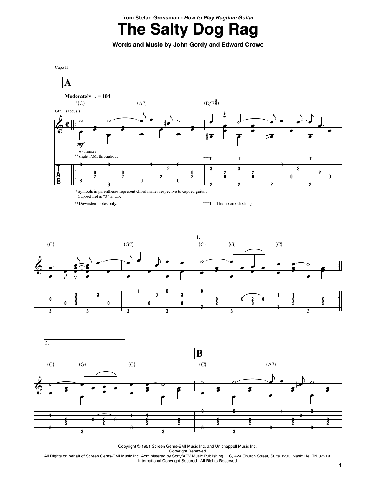 John Gordy The Salty Dog Rag sheet music notes and chords arranged for Solo Guitar