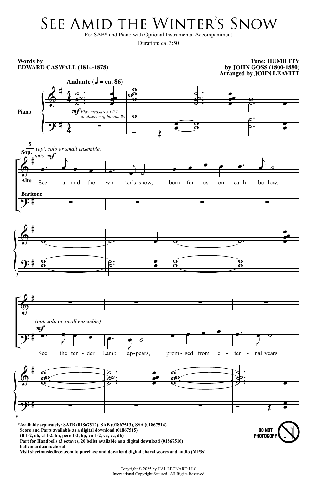 John Goss See Amid The Winter's Snow (arr. John Leavitt) sheet music notes and chords arranged for SATB Choir