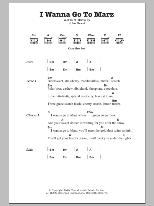 John Grant I Wanna Go To Marz sheet music notes and chords arranged for Guitar Chords/Lyrics