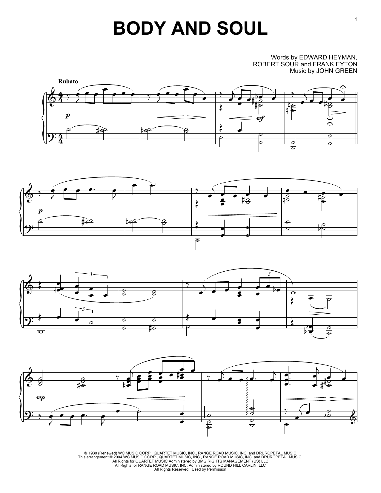 John Green Body And Soul (arr. Phillip Keveren) sheet music notes and chords arranged for Piano Solo