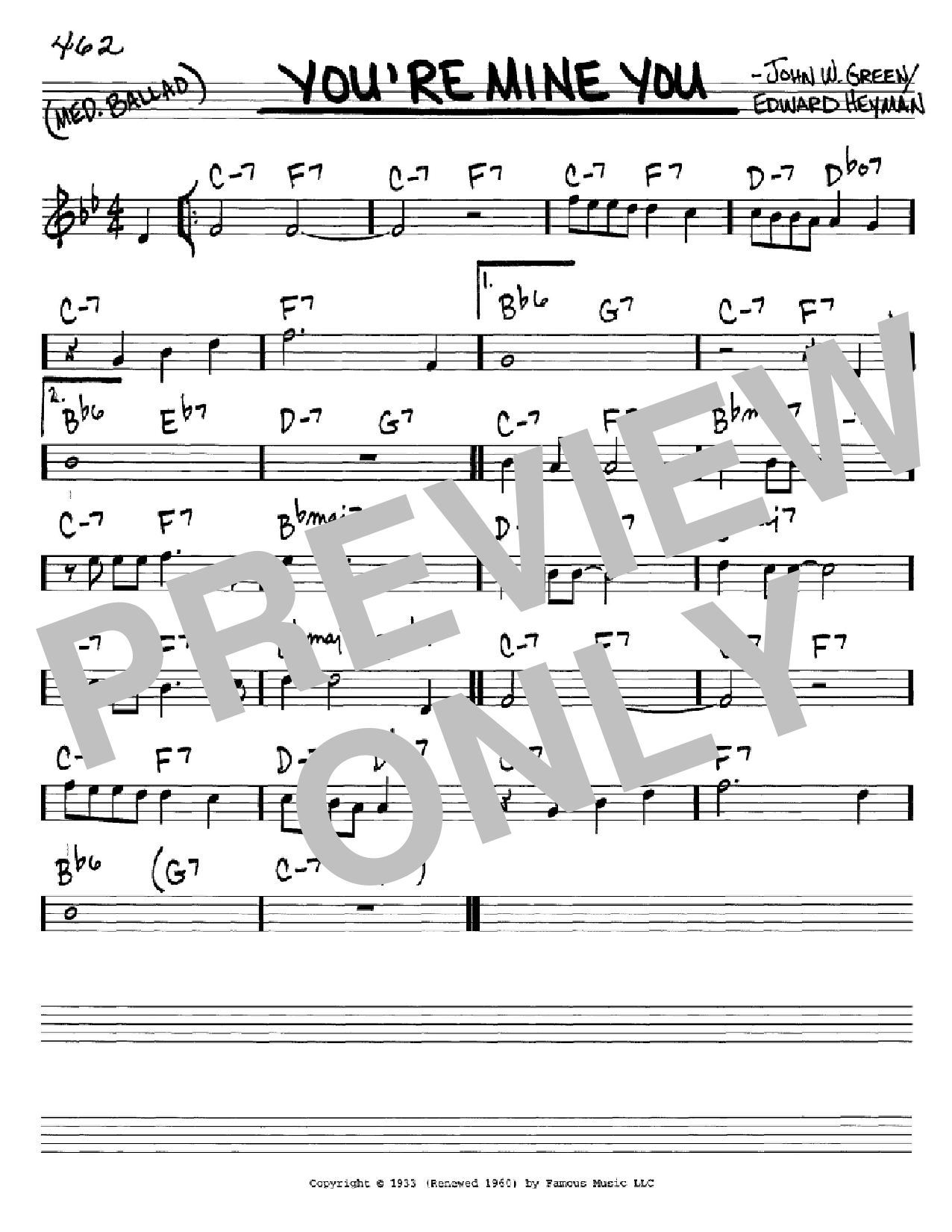 John Green You're Mine You sheet music notes and chords arranged for Real Book – Melody & Chords – C Instruments