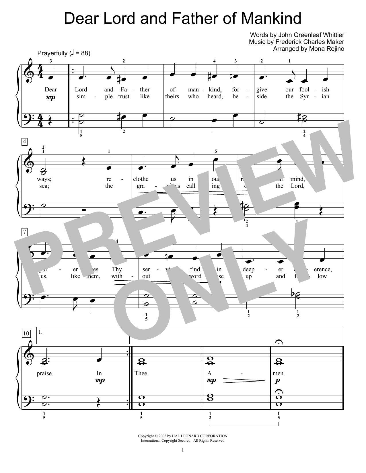 John Greenleaf Whittier Dear Lord And Father Of Mankind (arr. Mona Rejino) sheet music notes and chords arranged for Educational Piano