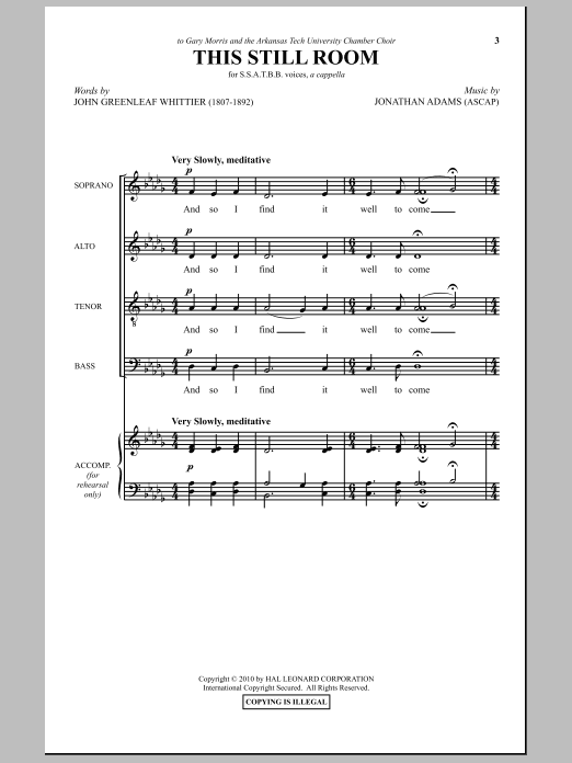 John Greenleaf Whittier This Still Room sheet music notes and chords arranged for SATB Choir
