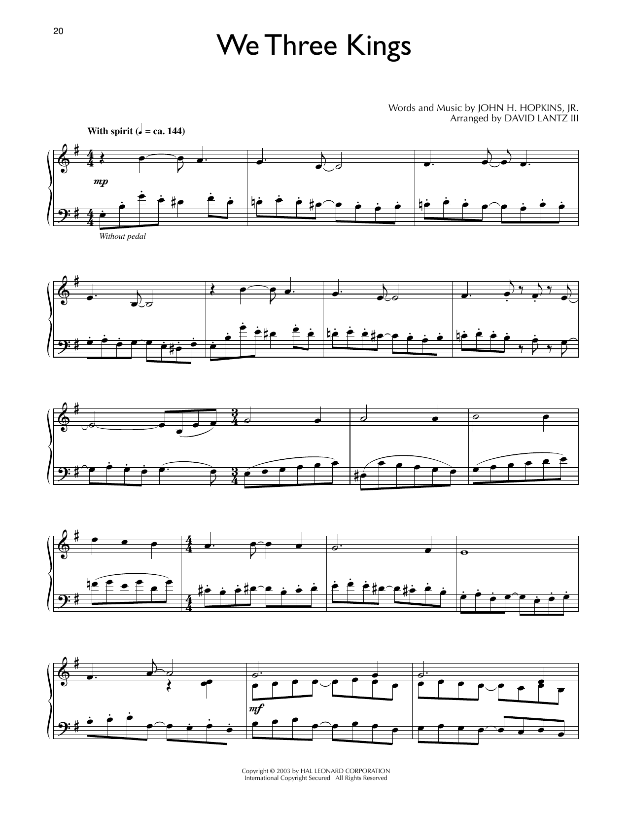 John H. Hopkins, Jr. We Three Kings Of Orient Are (arr. David Lantz III) sheet music notes and chords arranged for Piano Solo