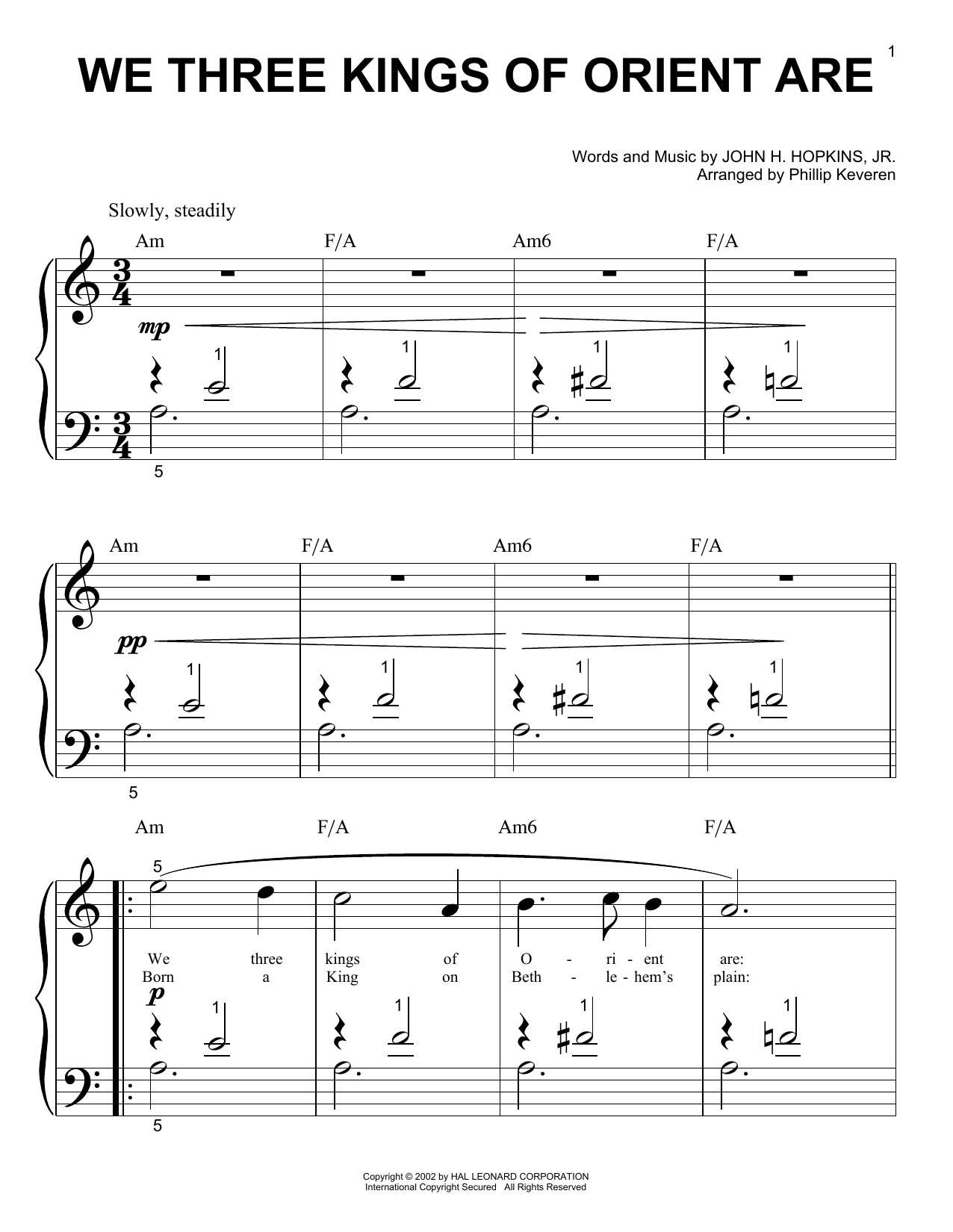 John H. Hopkins, Jr. We Three Kings Of Orient Are (arr. Phillip Keveren) sheet music notes and chords arranged for Piano Solo