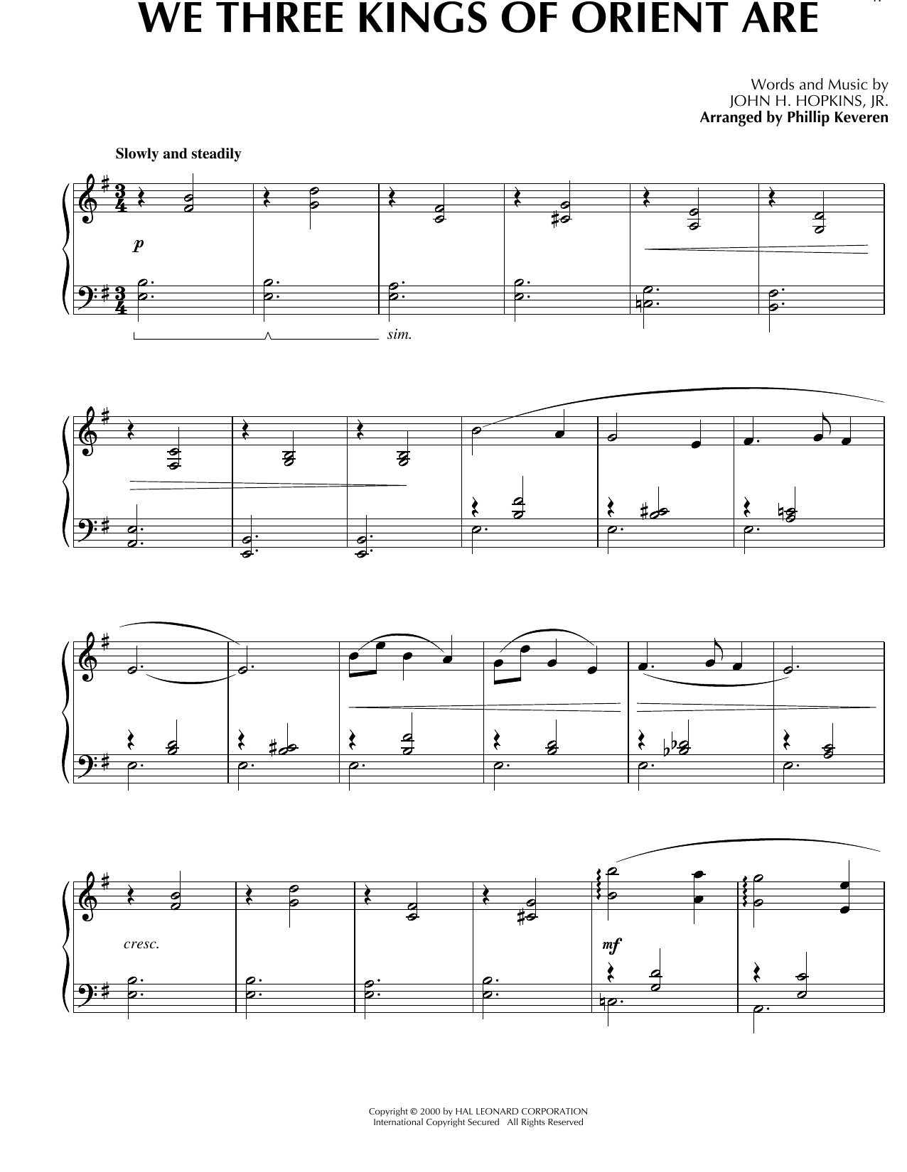 John H. Hopkins, Jr. We Three Kings Of Orient Are [Celtic version] (arr. Phillip Keveren) sheet music notes and chords arranged for Piano Solo