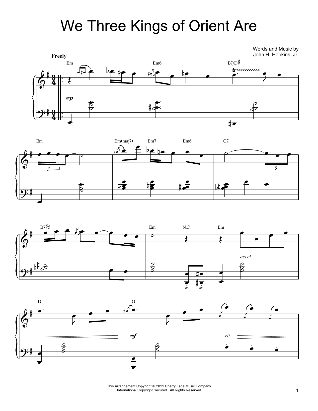 John H. Hopkins, Jr. We Three Kings Of Orient Are sheet music notes and chords arranged for Piano Solo