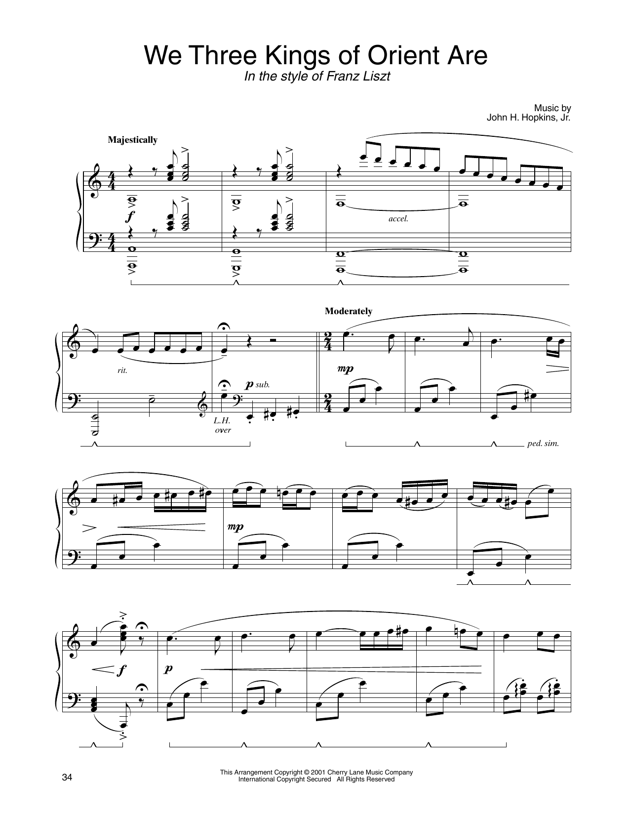 John H. Hopkins, Jr. We Three Kings Of Orient Are (in the style of Franz Liszt) (arr. Carol Klose) sheet music notes and chords arranged for Piano Solo