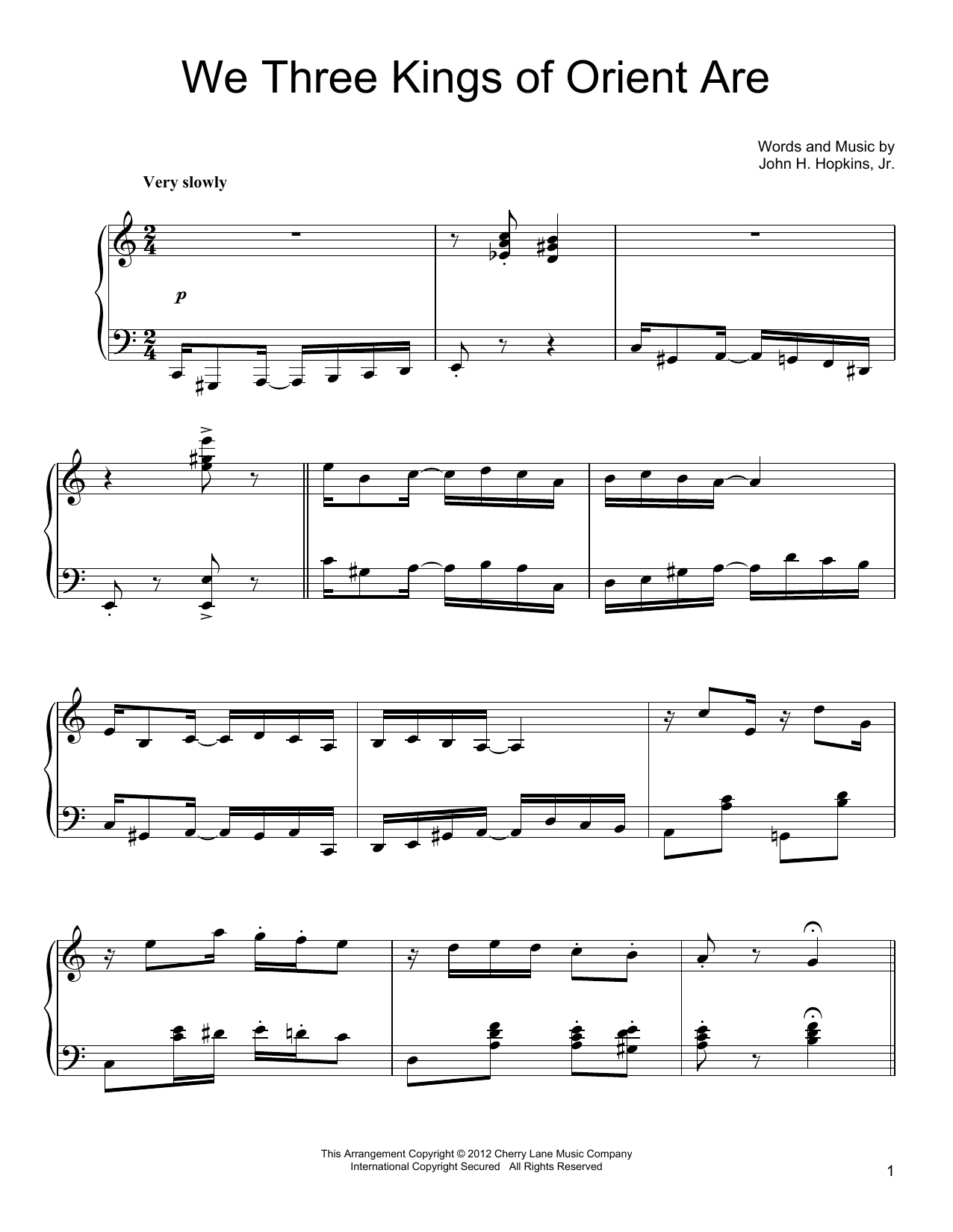 John H. Hopkins, Jr. We Three Kings Of Orient Are [Ragtime version] sheet music notes and chords arranged for Piano Solo
