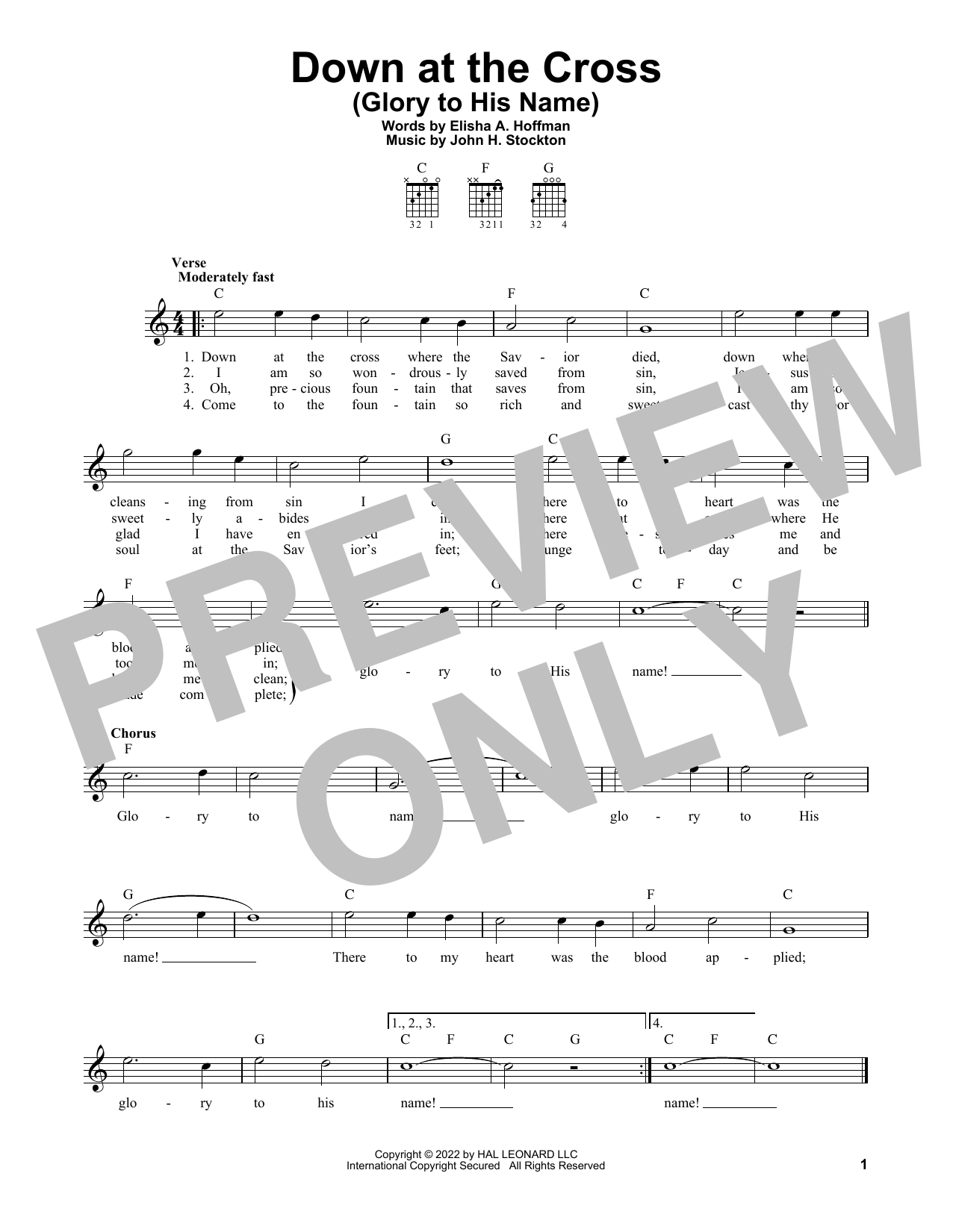 John H. Stockton Down At The Cross (Glory To His Name) sheet music notes and chords arranged for Easy Guitar