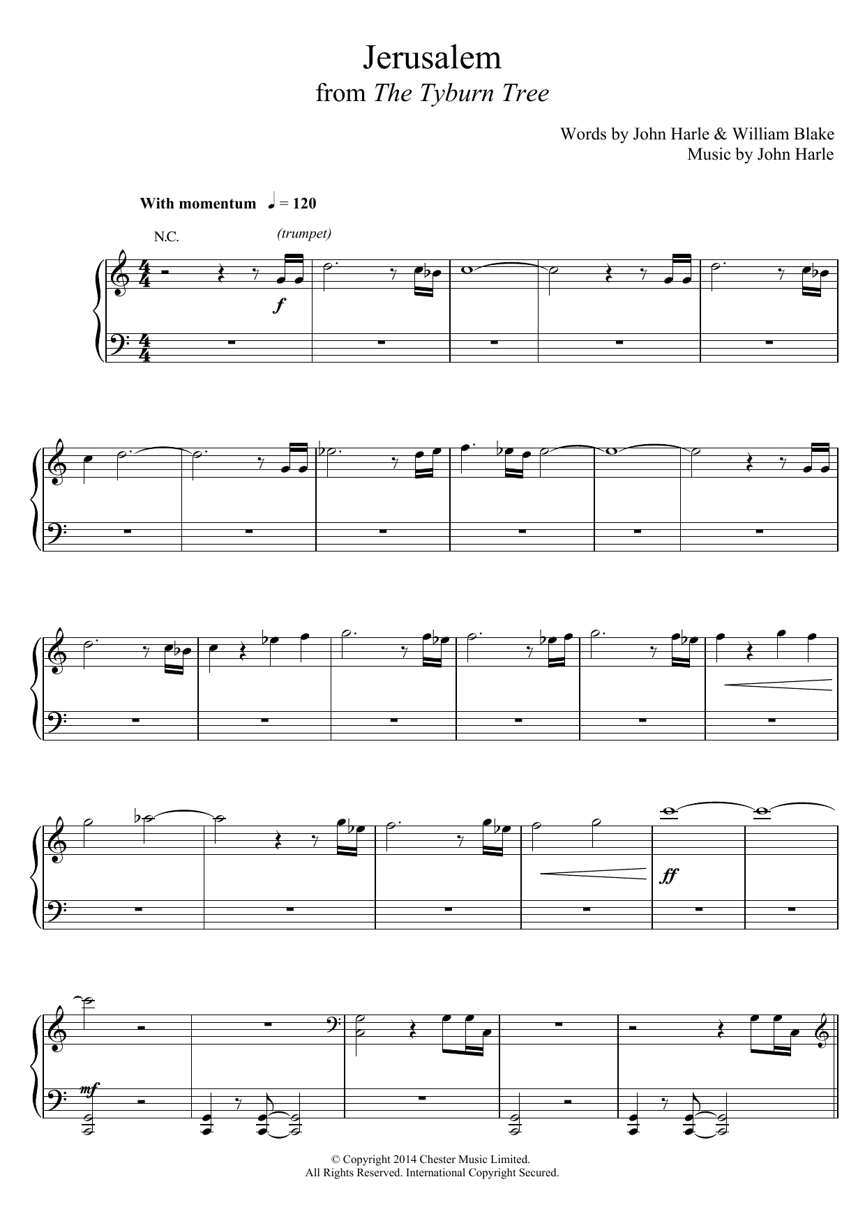 John Harle & Marc Almond Jerusalem sheet music notes and chords arranged for Piano, Vocal & Guitar Chords