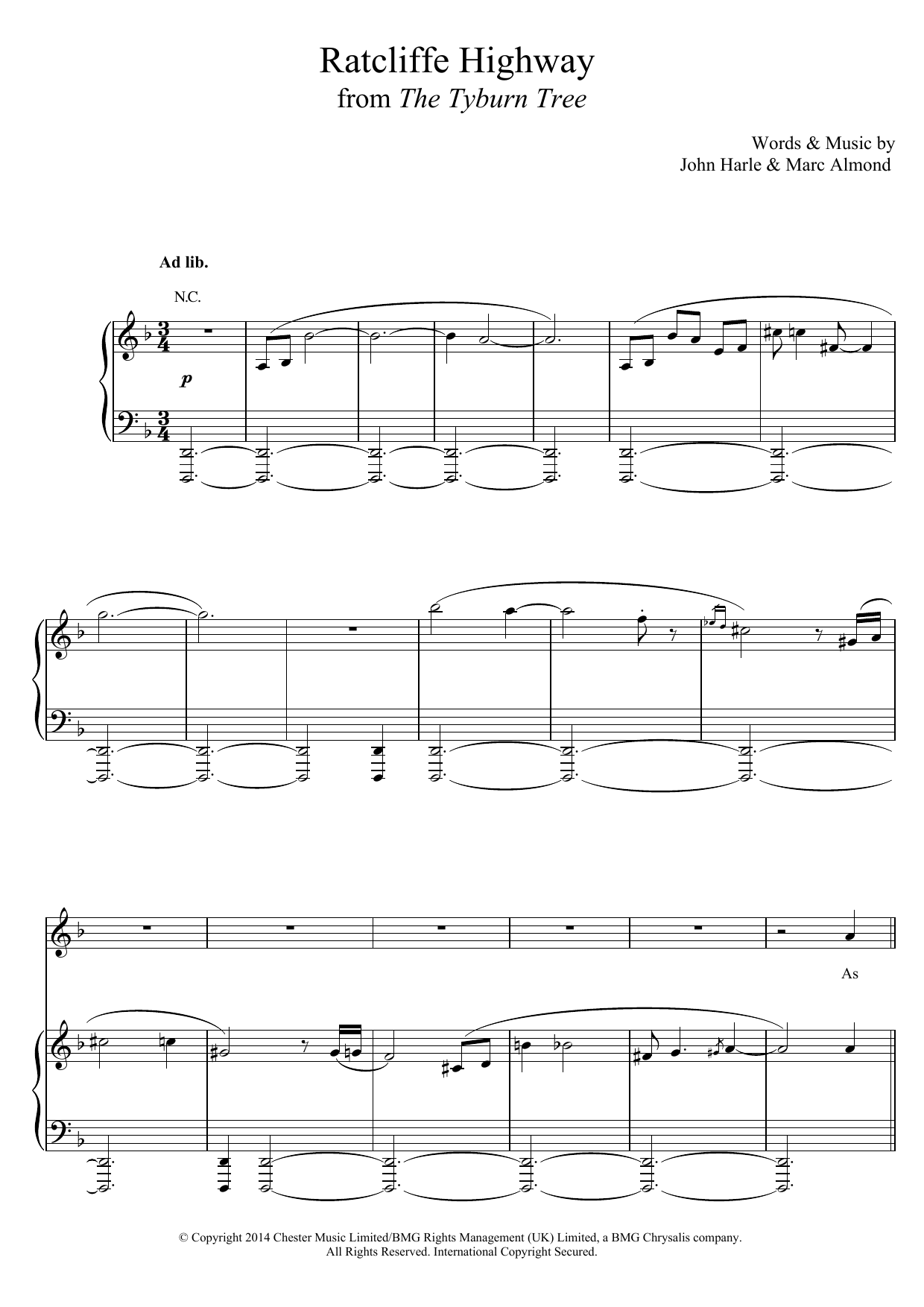 John Harle & Marc Almond Ratcliffe Highway sheet music notes and chords arranged for Piano, Vocal & Guitar Chords