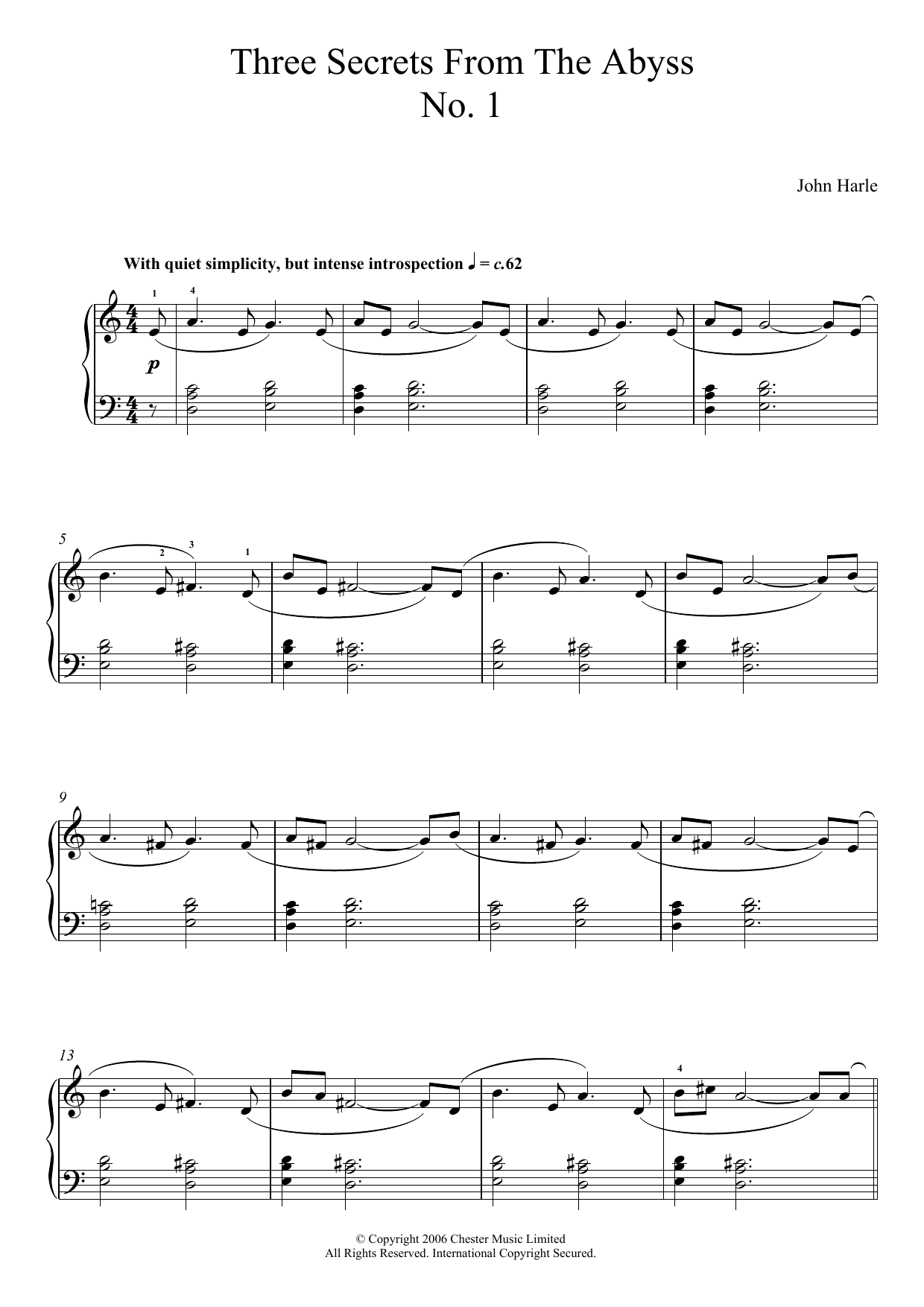 John Harle Three Secrets From The Abyss - No. 1 sheet music notes and chords arranged for Piano Solo