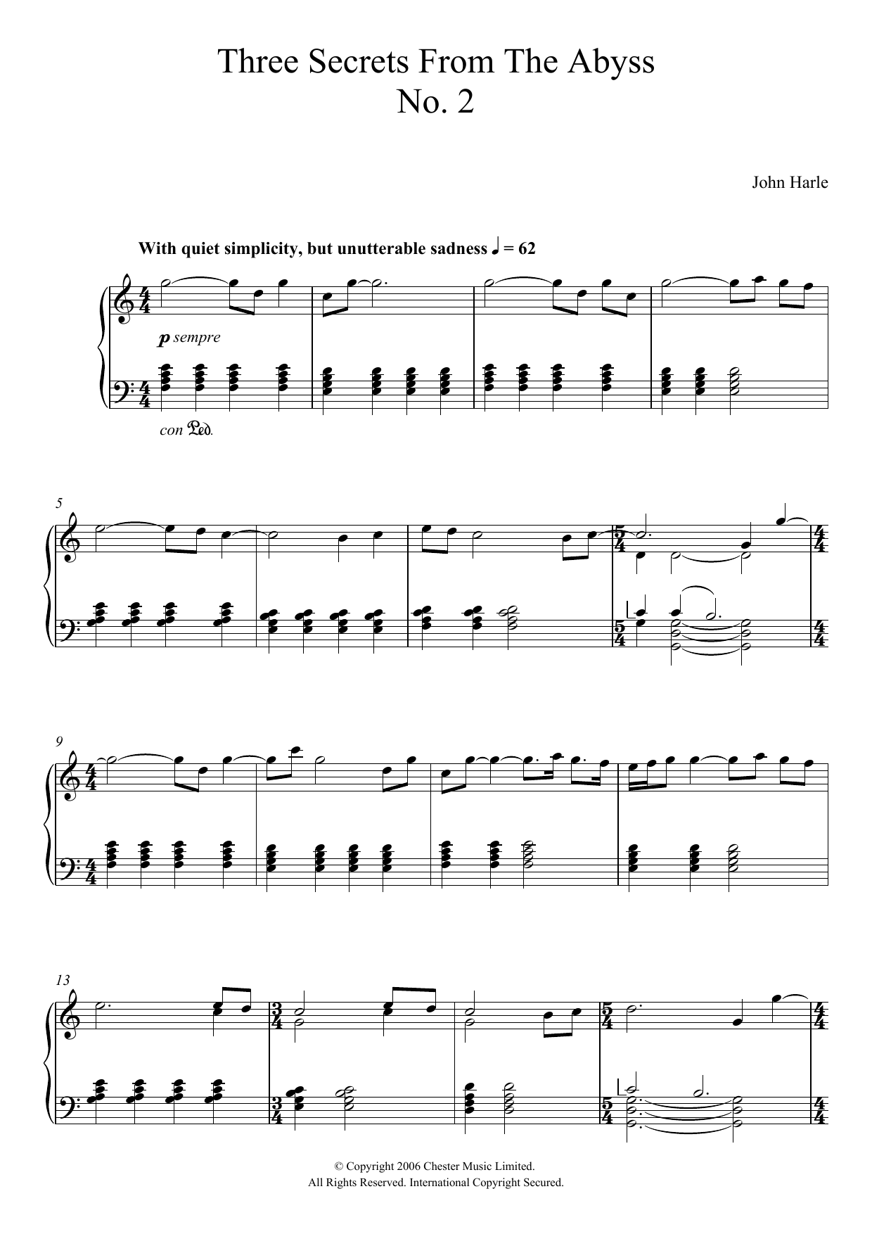 John Harle Three Secrets From The Abyss - No. 2 sheet music notes and chords arranged for Piano Solo