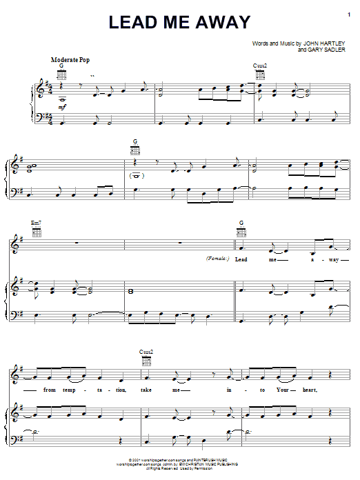 John Hartley Lead Me Away sheet music notes and chords arranged for Piano, Vocal & Guitar Chords (Right-Hand Melody)