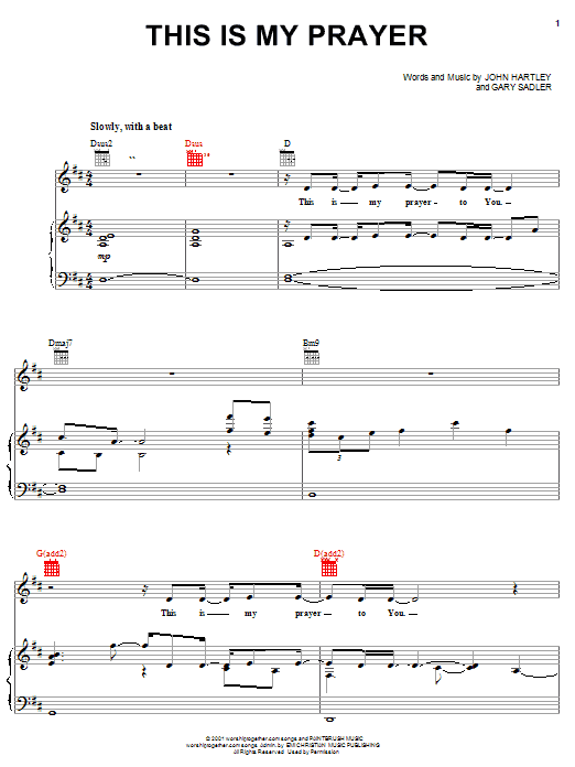John Hartley This Is My Prayer sheet music notes and chords arranged for Piano, Vocal & Guitar Chords (Right-Hand Melody)