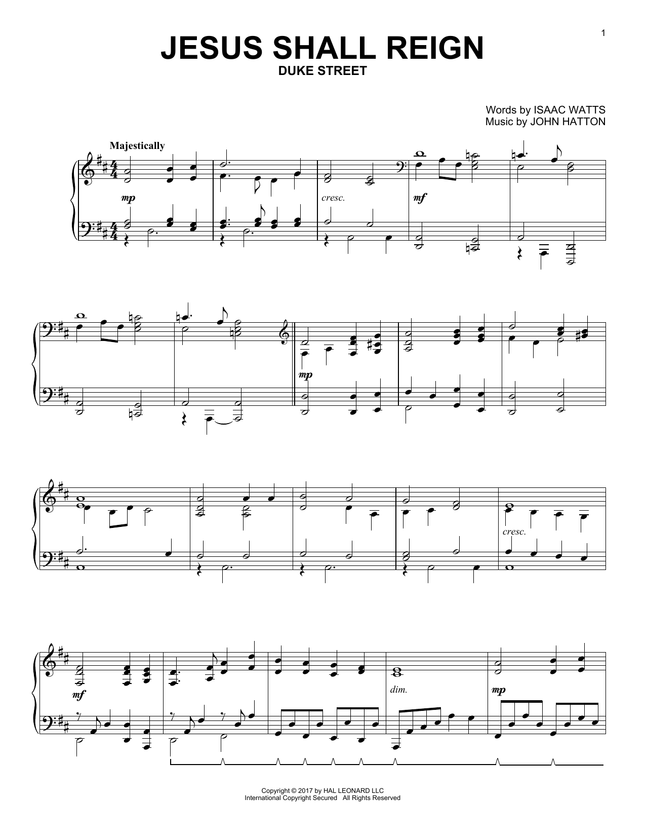 John Hatton Jesus Shall Reign sheet music notes and chords arranged for Piano Solo