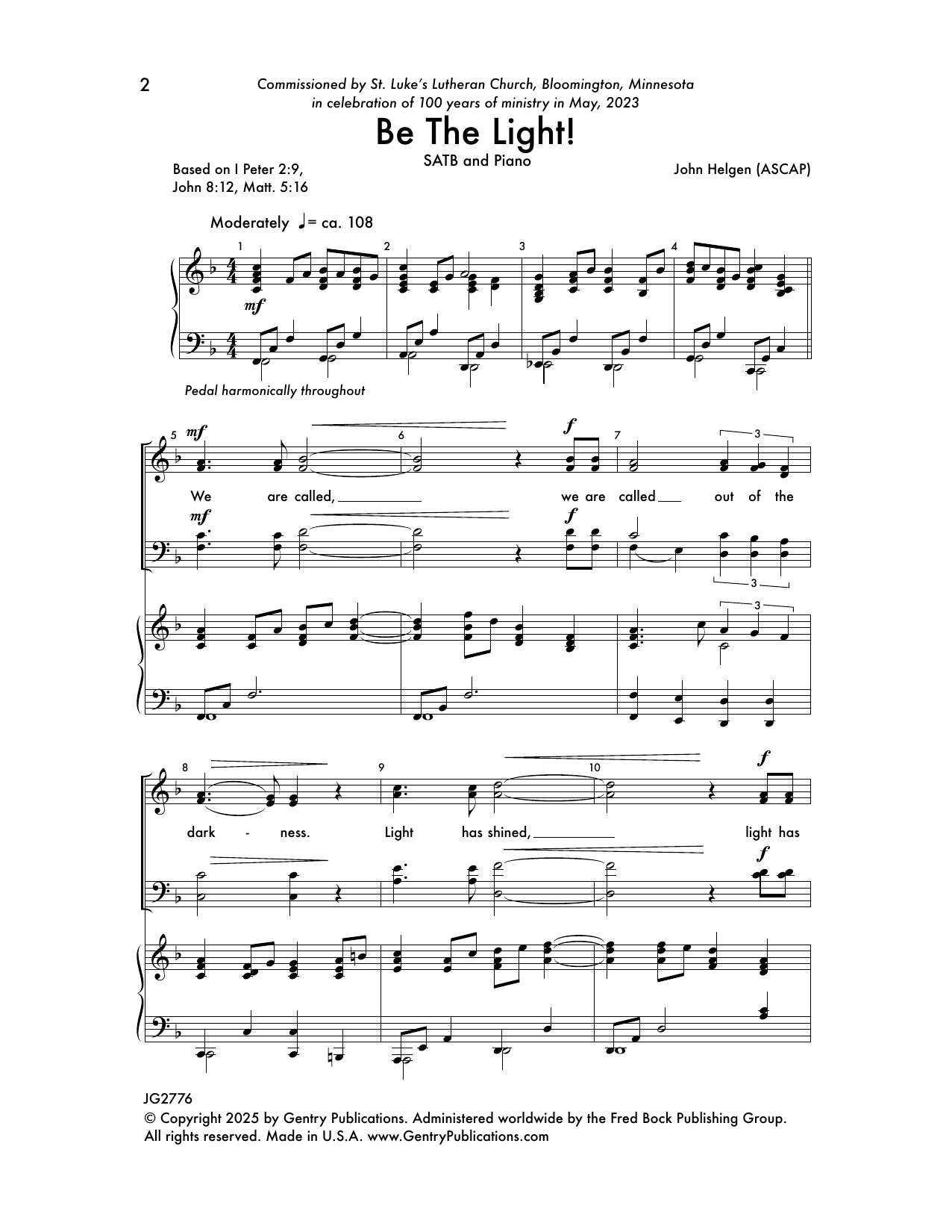 John Helgen Be The Light sheet music notes and chords arranged for SATB Choir