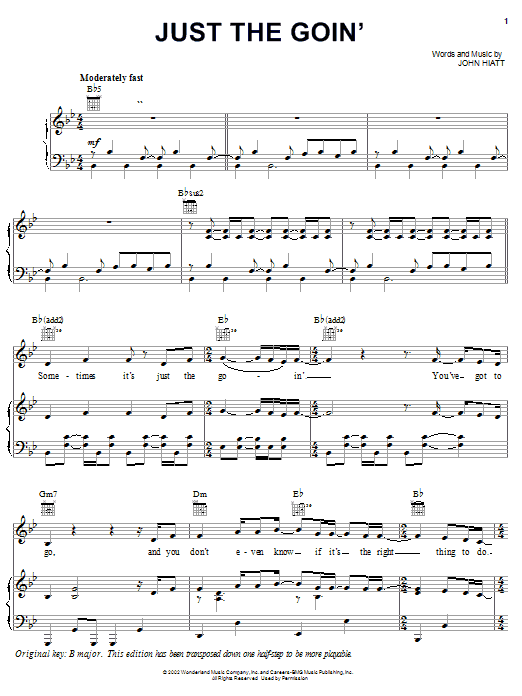 John Hiatt Just The Goin' sheet music notes and chords arranged for Piano, Vocal & Guitar Chords (Right-Hand Melody)