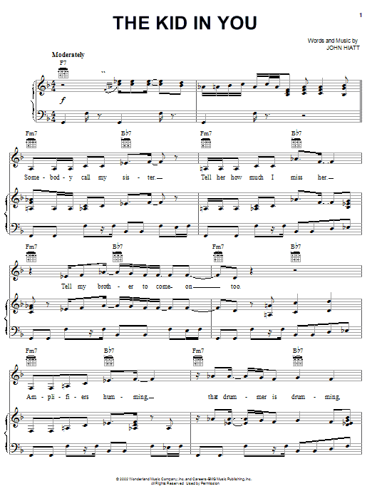 John Hiatt The Kid In You sheet music notes and chords arranged for Piano, Vocal & Guitar Chords (Right-Hand Melody)