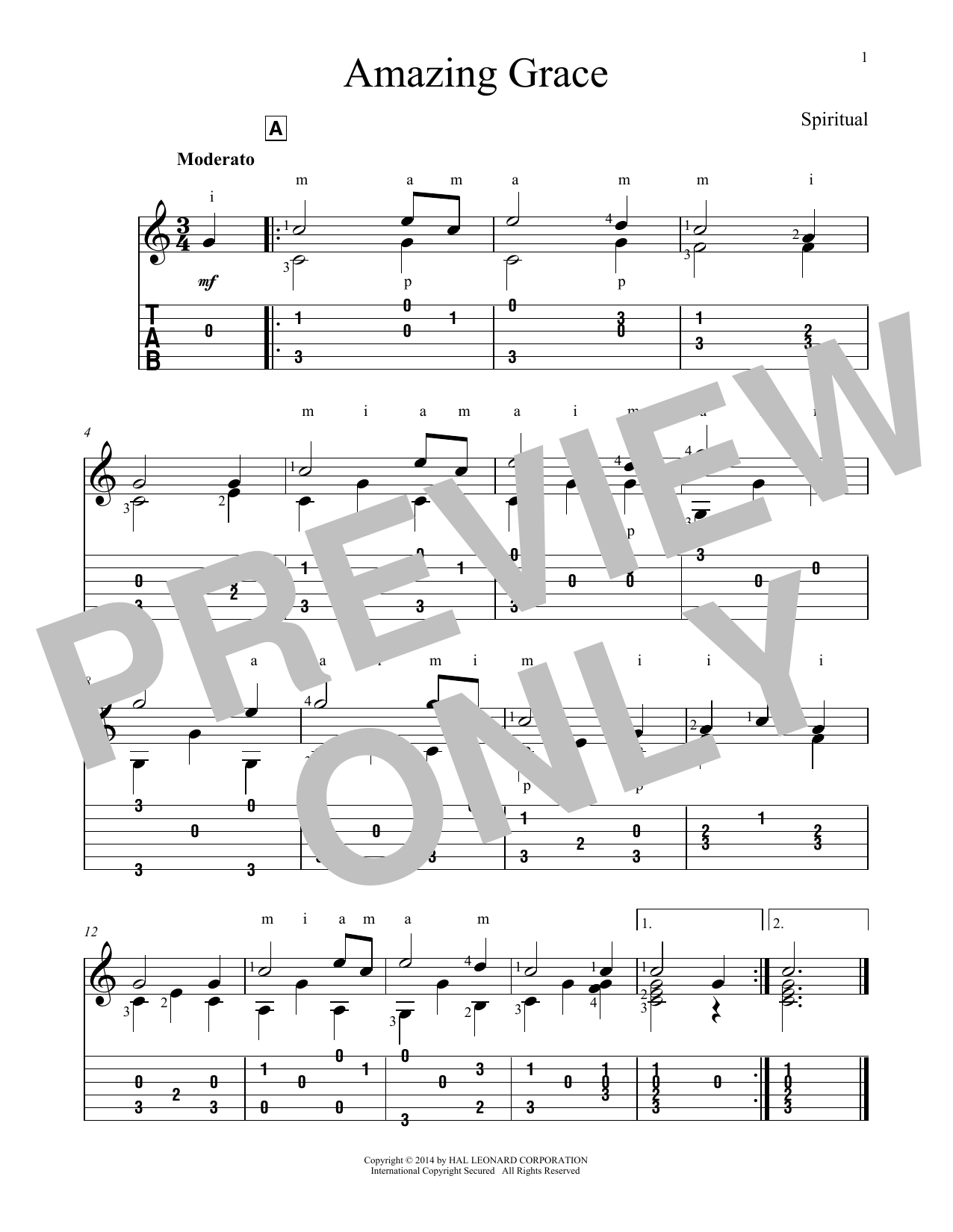 John Hill Amazing Grace sheet music notes and chords arranged for Solo Guitar
