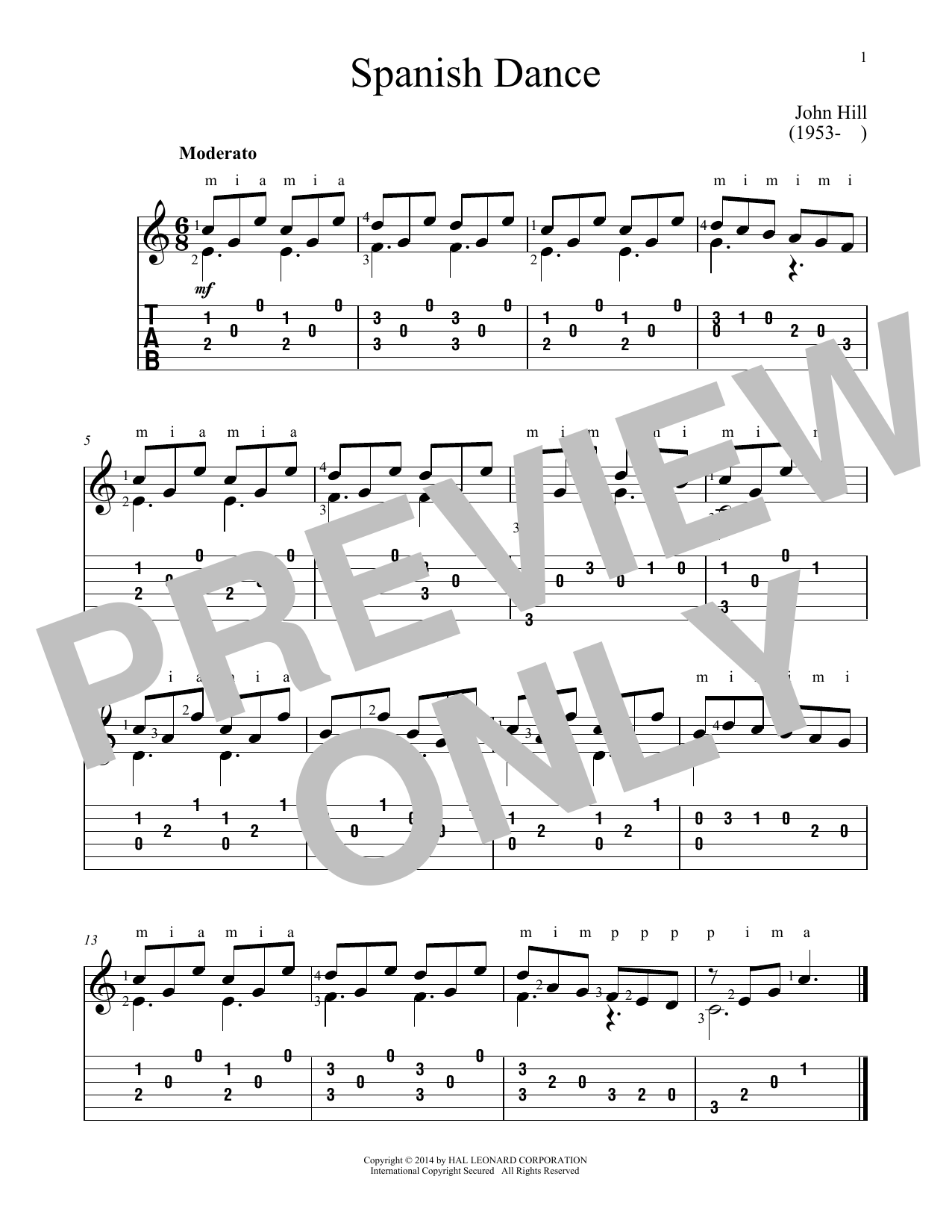 John Hill Spanish Dance sheet music notes and chords arranged for Solo Guitar