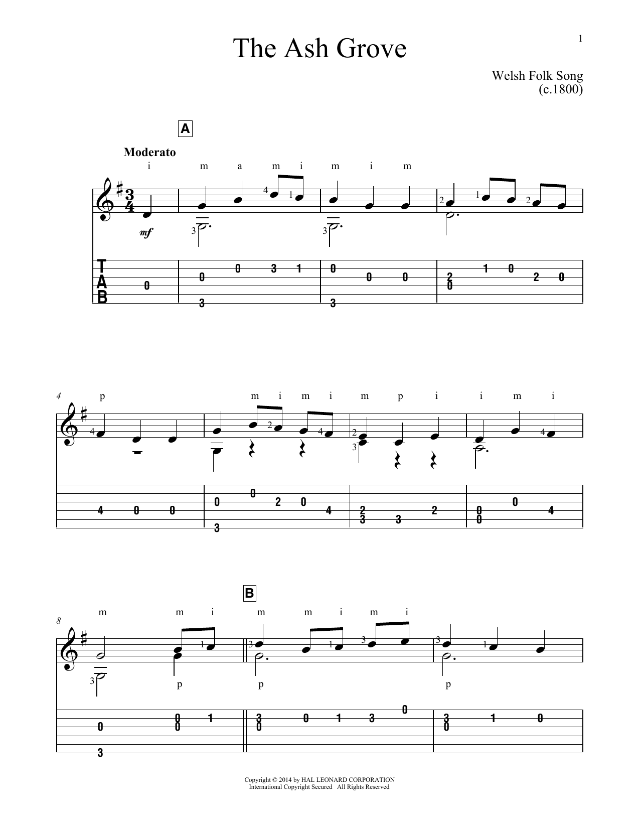 John Hill The Ash Grove sheet music notes and chords arranged for Solo Guitar