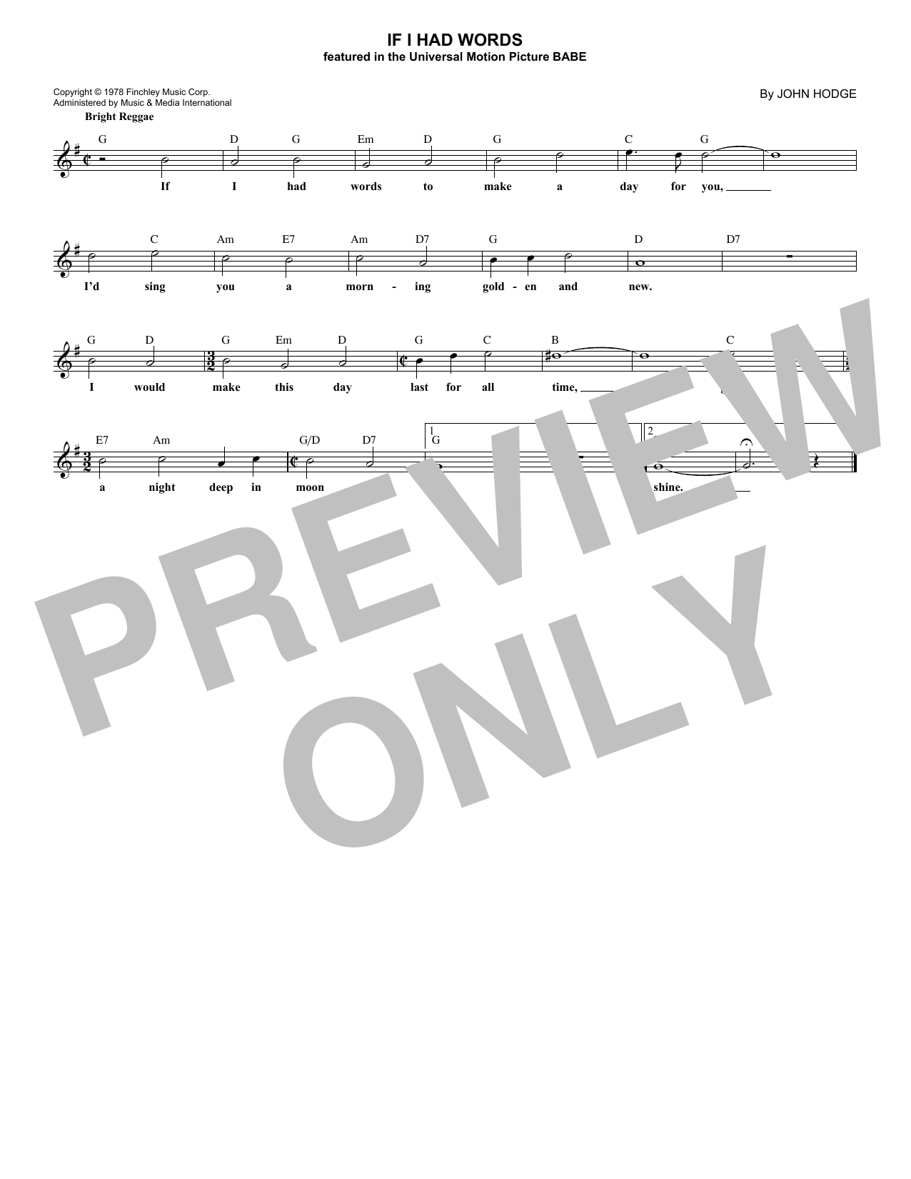 John Hodge If I Had Words sheet music notes and chords arranged for Piano, Vocal & Guitar Chords (Right-Hand Melody)
