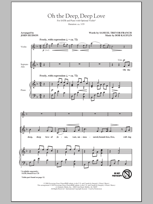 John Hudson Oh The Deep, Deep Love sheet music notes and chords arranged for SATB Choir