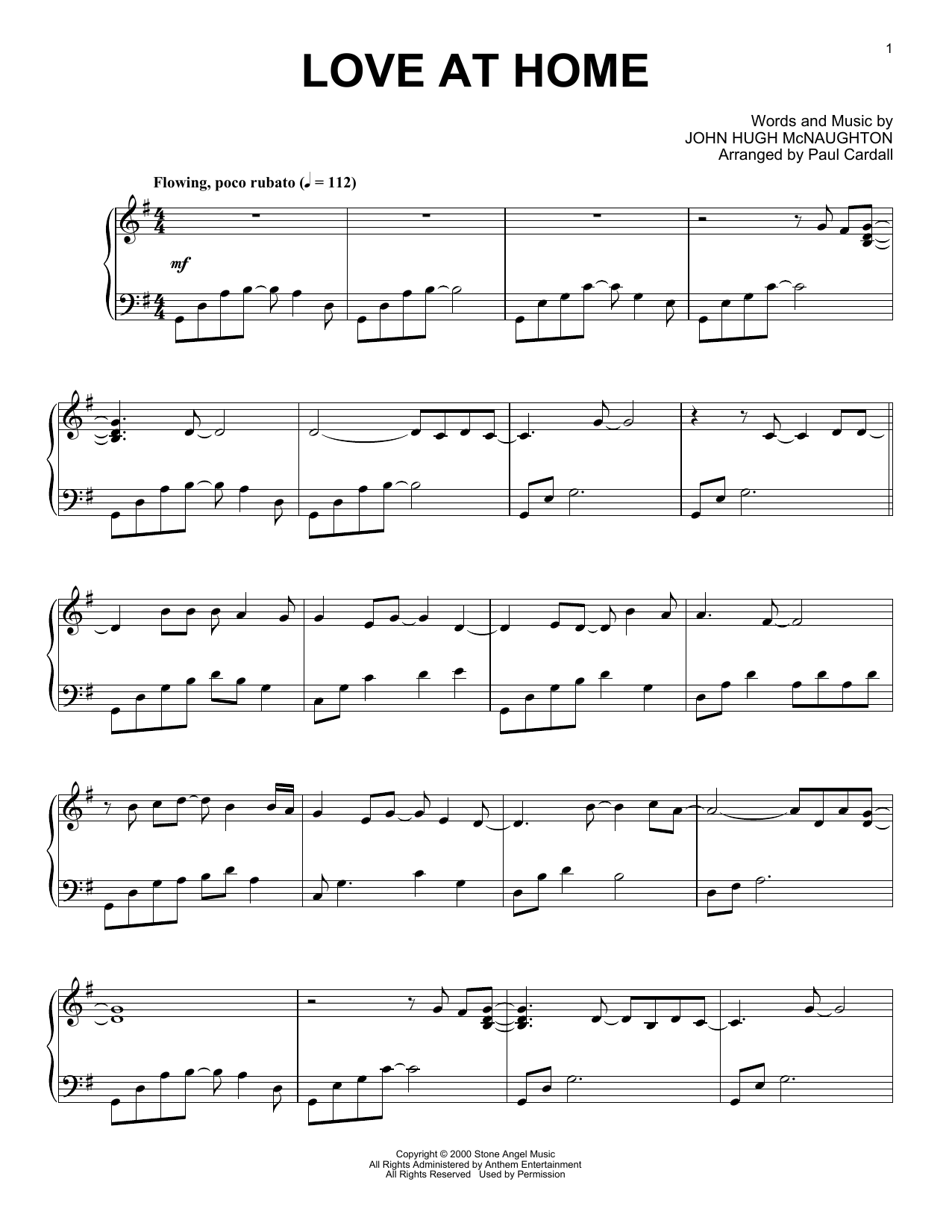 John Hugh McNaughton Love At Home (arr. Paul Cardall) sheet music notes and chords arranged for Piano Solo