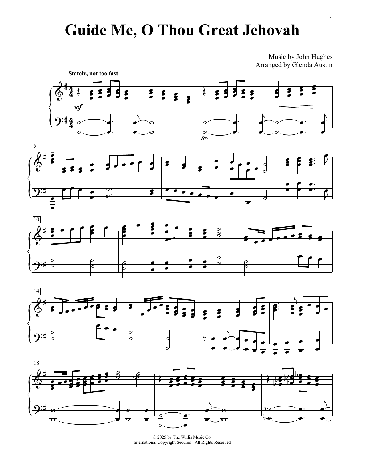 John Hughes Guide Me, O Thou Great Jehovah (arr. Glenda Austin) sheet music notes and chords arranged for Educational Piano