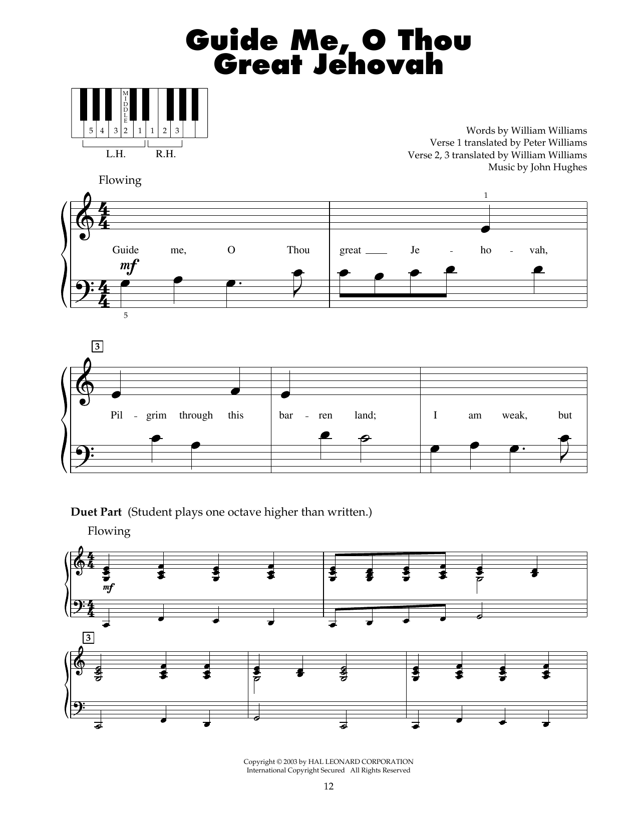John Hughes Guide Me, O Thou Great Jehovah sheet music notes and chords arranged for Piano, Vocal & Guitar Chords (Right-Hand Melody)