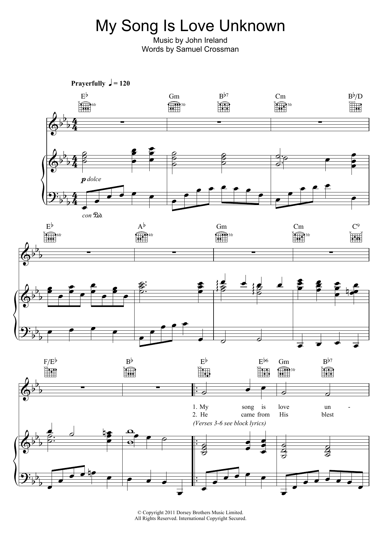 John Ireland My Song Is Love Unknown sheet music notes and chords arranged for Piano, Vocal & Guitar Chords