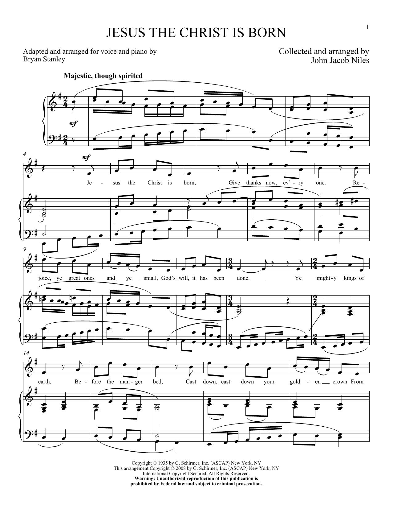 John Jacob Niles Jesus, The Christ, Is Born sheet music notes and chords arranged for Piano & Vocal