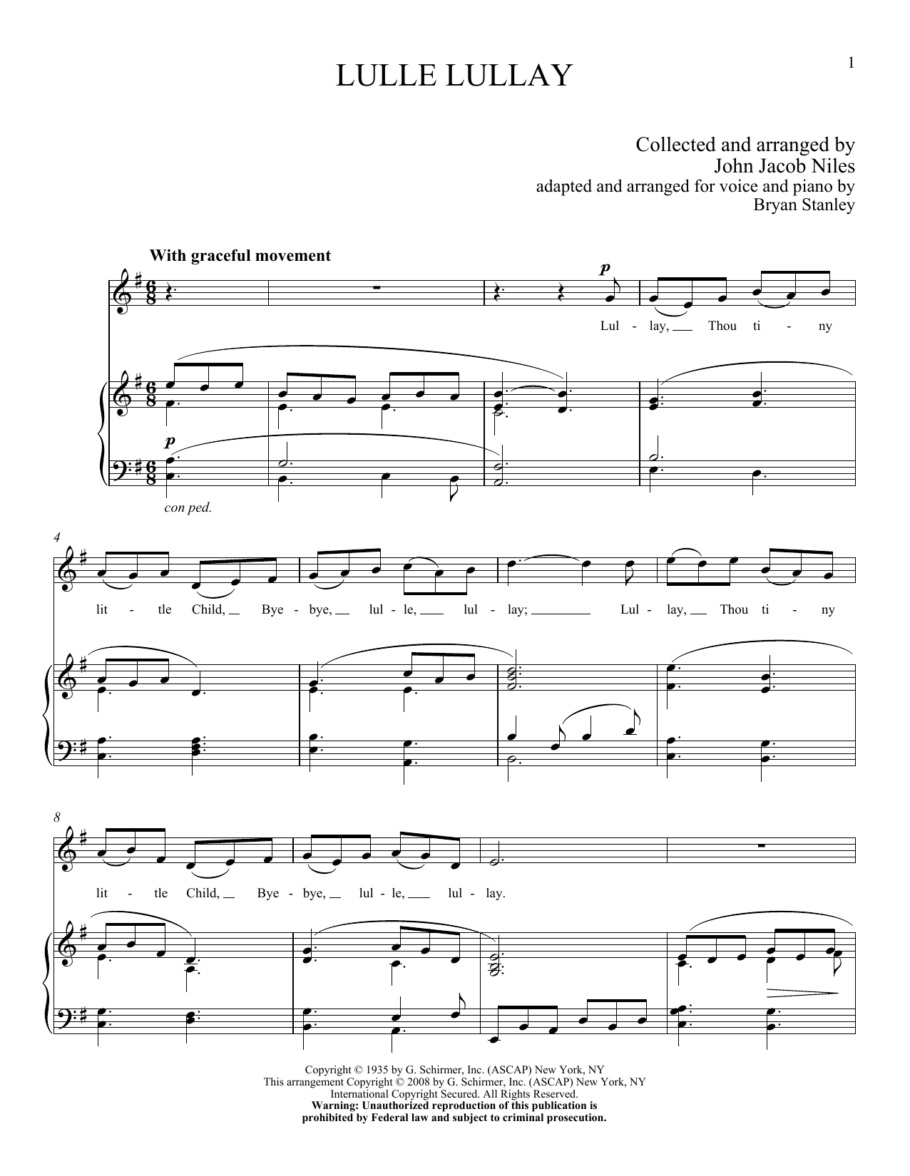 John Jacob Niles Lulle Lullay sheet music notes and chords arranged for Piano & Vocal