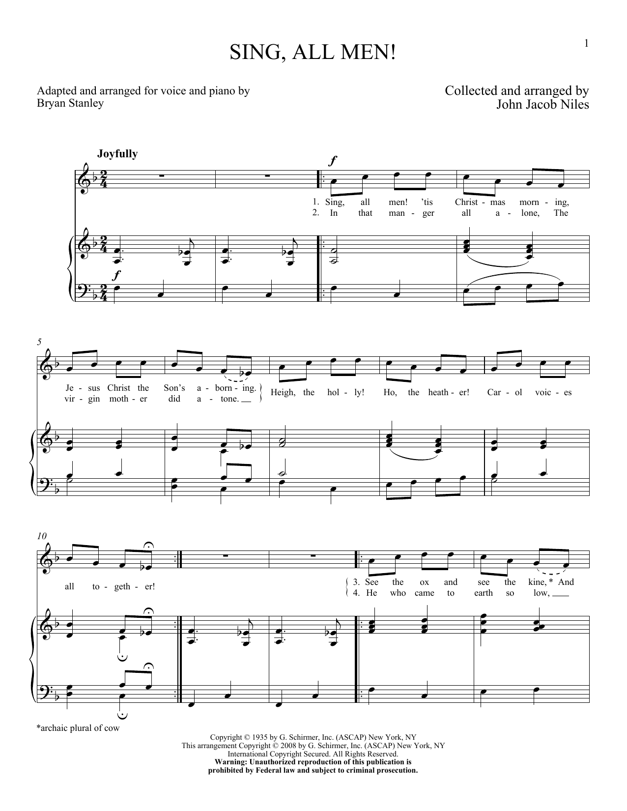 John Jacob Niles Sing, All Men! sheet music notes and chords arranged for Piano & Vocal